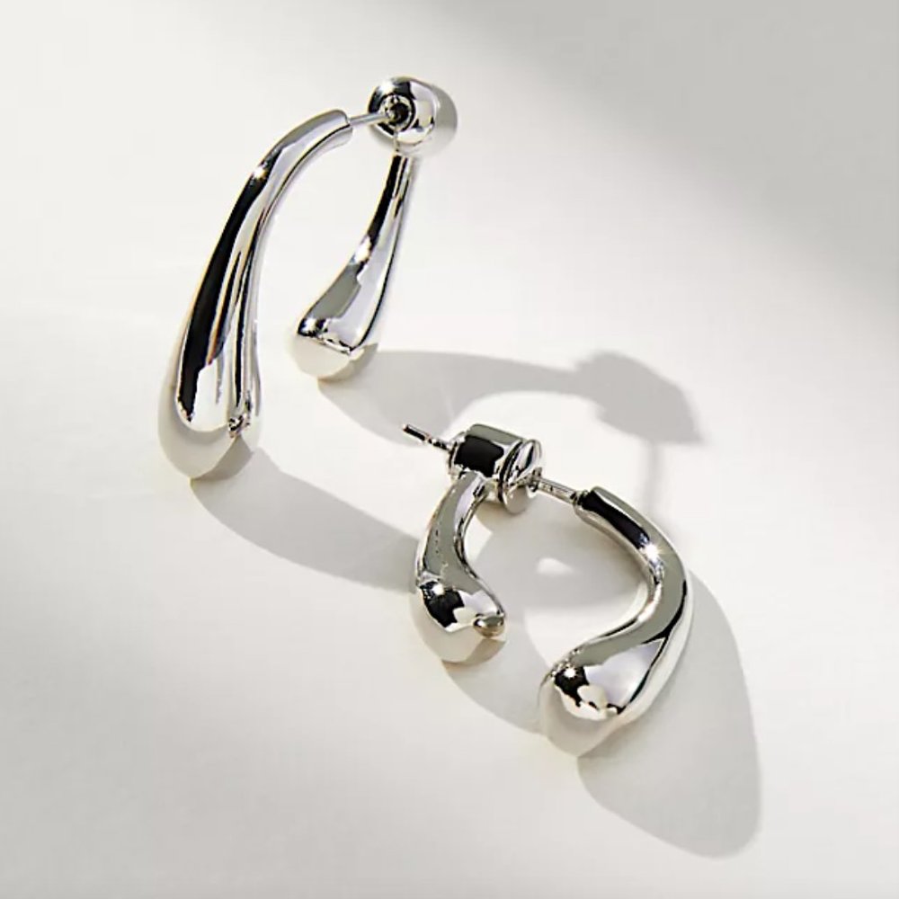 NEW~ Anthropologie Geometric Double-Sided Silver Drop Earrings